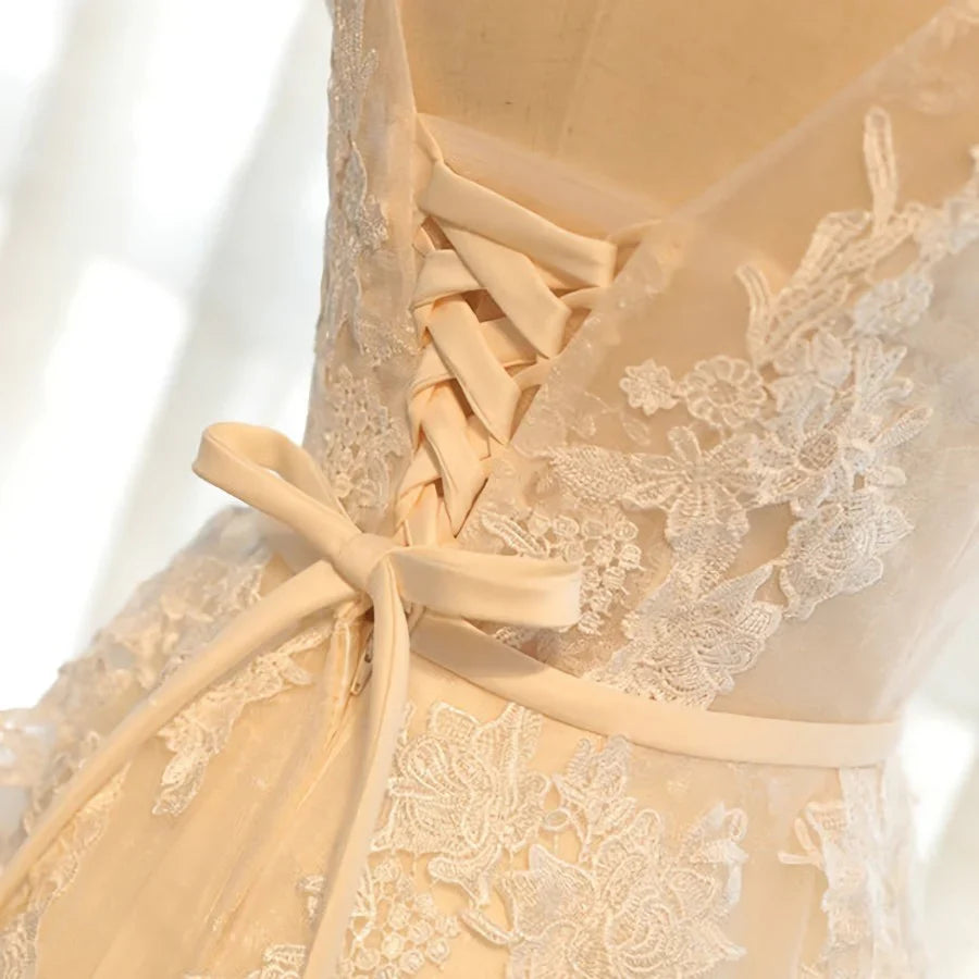 A Line Round Neck Appliques Tulle Prom Dress Formal Evening Dress HZ1023