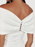 Sheath Off-The-Shoulder Sleeveless Satin Short Prom Dress With Bow HZ1023