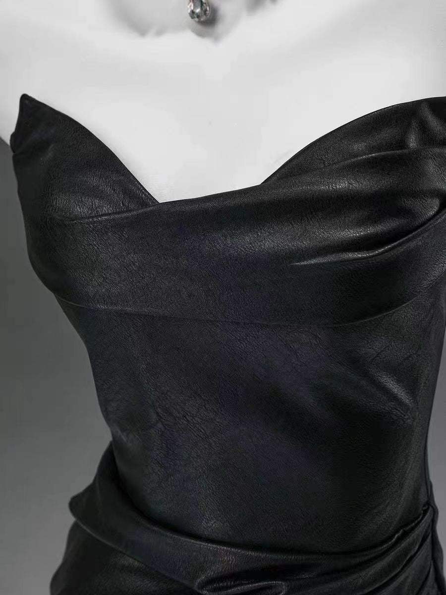 Black Mermaid Strapless Satin Long Prom Dress Evening Dress HZ1023