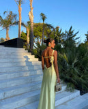 Simple Sheath One Shoulder Yellow Satin Open Back Long Prom Dress Graduation Prom Dress HZ1023