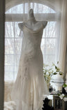 Elegant Mermaid Spaghetti Strap Beaded White Chiffon Prom Dress Graduation Prom Dress HZ1023