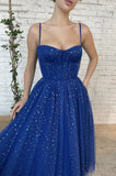 Blue tulle short prom dress A line evening dress HZ1023