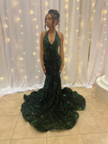 Dark Green Sequin Mermaid Prom Dress HZ1023