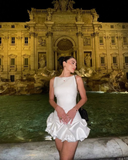 Cute A Line Round Neck White Satin Short Homecoming Dress Cocktail Dress HZ1023