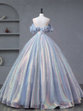 Off Shoulder Tulle Sequin Long Prom Dress Formal Quinceanera Dress Ball Gown HZ1023