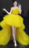 Cute A Line Strapless Layered Yellow Tulle Party Dress Birthday Dress HZ1023