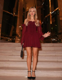 Burgundy A Line Long Sleeve Chiffon Short Homecoming Dress Cocktail Dress HZ1023