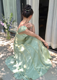 Elegant Green A Line Spaghetti Strap Chiffon Long Prom Dress Party Dress HZ1023