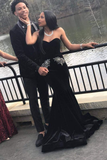 Strapless Black Mermaid Velvet Prom Dress Evening Dress HZ1023
