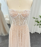 Elegant A Line Strapless Sequin Pearl Beaded Tulle Long Prom Dress Evening Dress HZ1023