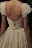 Gentle A Line Ivory Chiffon Long Prom Dress Graduation Prom Dress HZ1023