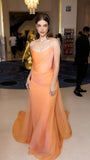 Orange Sheath Strapless Chiffon Long Party Dress Prom Dress HZ1023