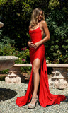 Sexy Sheath Spaghetti Strap Backless Satin Long Prom Dress With Slit HZ1023