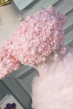 Pink A Line Tulle Homecoming Dresses With Flower Appliques HZ1023