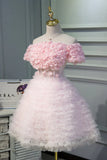 Pink A Line Tulle Homecoming Dresses With Flower Appliques HZ1023