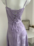 Lavender A Line Spaghetti Straps Satin Long Prom Dress Evening Dress HZ1023