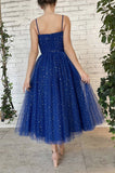 Blue tulle short prom dress A line evening dress HZ1023