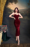 Classic Mermaid Spaghetti Strap Burgundy Velvet Tea Length Party Dress Prom Dress Formal Gown HZ1023