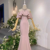 Pink Vintage Off The Shoulder Long Mermaid Prom Dress£¬Elegant Evening Dress HZ1023