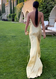 Sexy Backless Yellow Mermaid Prom Dress Evening Gown HZ1023