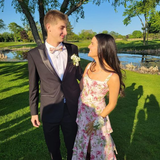 A-Line Sequare Neck Floral Layered Long Prom Dress With Slit Elegant Formal Evening Dress HZ1023