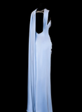 Romantic Sheath Strapless Blue Satin Open Back Long Prom Dress Graduation Prom Dress HZ1023