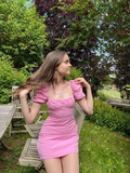 Pink Sequare Neck Prom Dress Sexy Backless Homecoming Dress HZ1023