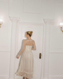 Gentle A Line Long Sleeve Ivory Lace Chiffon Prom Dress Graduation Prom Dress HZ1023