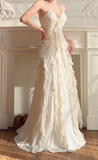 Ivory Vintage A Line Spaghetti Strap Ruffle Chiffon Party Dress Prom Dress HZ1023