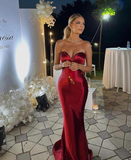 Sexy Sweetheart Burgundy Satin Long Evening Dress Mermaid Prom Dress HZ1023