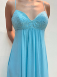 2025 New A Line Spaghetti Strap Beaded Sequin Blue Chiffon Prom Dress Evening Dress HZ1023