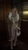 Sexy Golden Sheath Strapless Sequin Short Homecoming Dress Cocktail Dress HZ1023