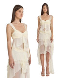 Gentle A Line Two Piece Appliques Tiered Ivory Chiffon Party Dress Evening Dress HZ1023