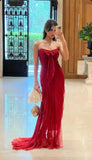 Burgundy Mermaid Sweetheart Neck Bow Chiffon Long Prom Dress Evening Dress HZ1023