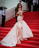 Elegant Mermaid Off the Shoulder Pink Lace Satin Prom Dress Party Dress HZ1023