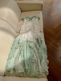 Stunning Mermaid Spaghetti Strap Beaded Ruffle Green White Chiffon Prom Dress Evening Dress HZ1023