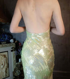Gentle Green Mermaid Spaghetti Strap Sequin Chiffon Prom Dress Evening Dress HZ1023
