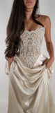 Elegant A Line Strapless Lace Satin Long Prom Dress Evening Dress HZ1023