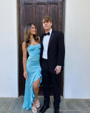 Sexy Mermaid Ruffles Slit Long Party Prom Dress Strapless Evening Dress HZ1023