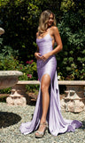 Sexy Sheath Spaghetti Strap Backless Satin Long Prom Dress With Slit HZ1023