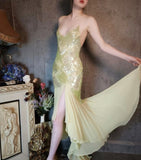 Gentle Green Mermaid Spaghetti Strap Sequin Chiffon Prom Dress Evening Dress HZ1023