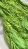 Charming A Line Spaghetti Strap Beaded Ruffle Green Chiffon Prom Dress HZ1023