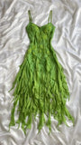 Charming A Line Spaghetti Strap Beaded Ruffle Green Chiffon Prom Dress HZ1023