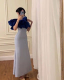 Gentle Pink Mermaid Off the Shoulder Organza Satin Prom Dress Party Dress with Slit HZ1023