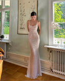 Elegant Mermaid Sequin Pink Prom Dress Long Brithday Evening Dress HZ1023