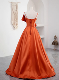 Elegant Spaghetti Straps Orange Satin Long Formal Prom Dress HZ1023