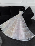 Exquisite White Beaded Ball Gown Strapless Sequin Tulle Prom Dress Party Dress HZ1023