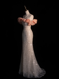 Elegant Mermaid Off the Shoulder Beaded Sequin Tulle Evening Dresses Party Dresses HZ1023