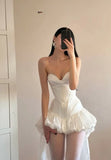 Cute A Line Sweetheart Neck White Satin Short Homecoming Dress Cocktail Dress HZ1023