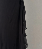 Vintage A Line Strapless Bead Flower Black Chiffon Long Evening Dress HZ1023